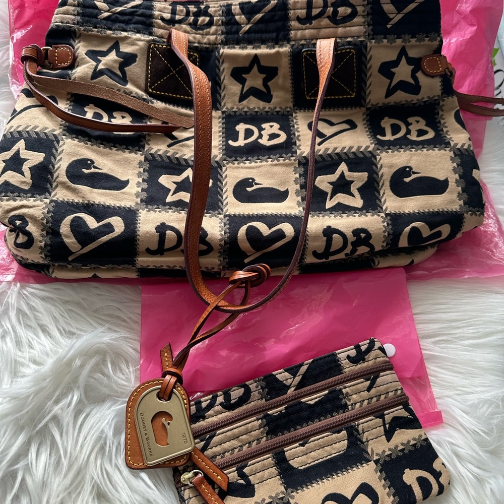 Dooney & Bourke Black and Tan Patterned Shoulder Bag